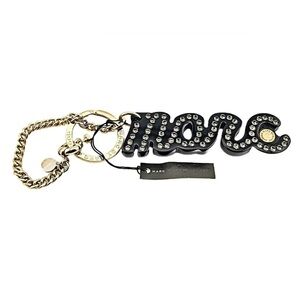 Marc Jacobs Large Signature Black and Gold Keychain NEW